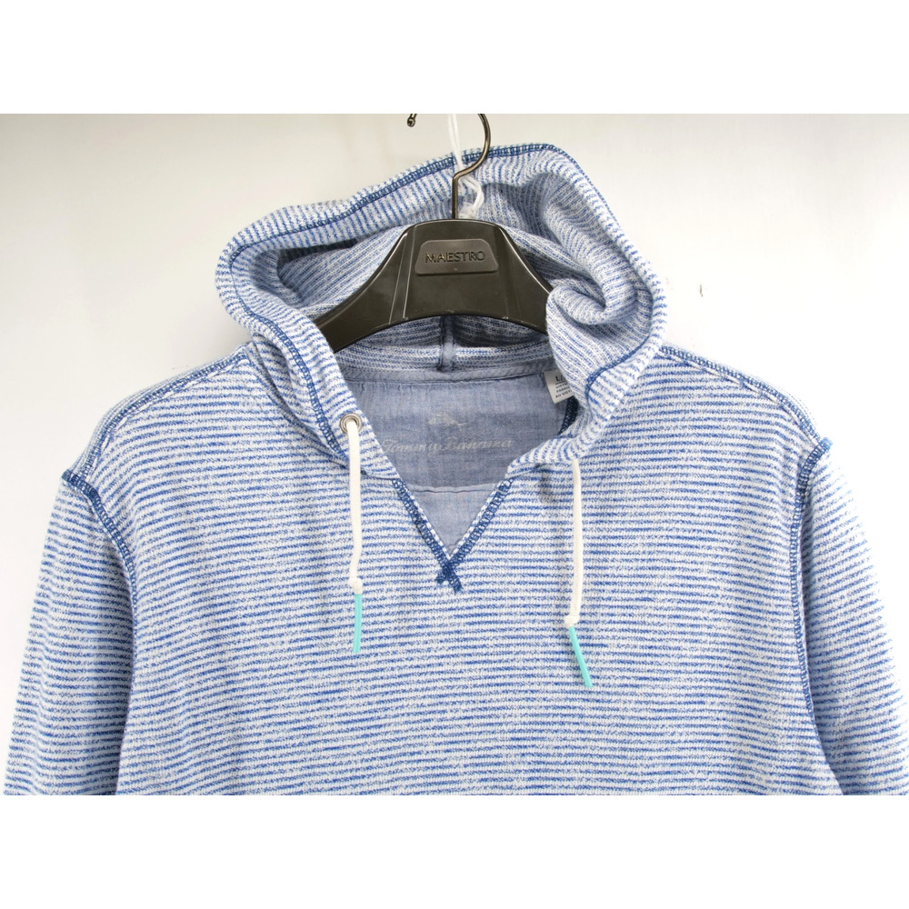 Tommy Bahama Bayfront Stripe Hoodie Men Large Gray White Beach Vacation Cotton - Picture 2 of 8